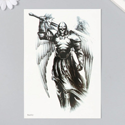 Татуировка на тело чёрная "Архангел с мечом" 14,5х21 см   9501750
