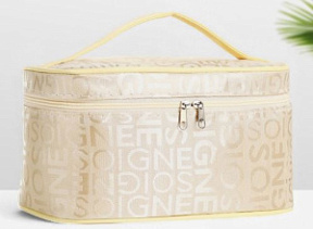 Косметичка-сундук на молнии с зеркалом бежевая 20*12*12 см купить недорого в интернет магазине Beauty Prof с доставкой по Хабаровску и регионам России