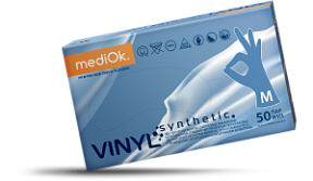 MEDIOK Перчатки виниловые синтетические Витрил голубые РАЗМЕР М 100 шт купить недорого в интернет магазине Beauty Prof с доставкой по Хабаровску и регионам России